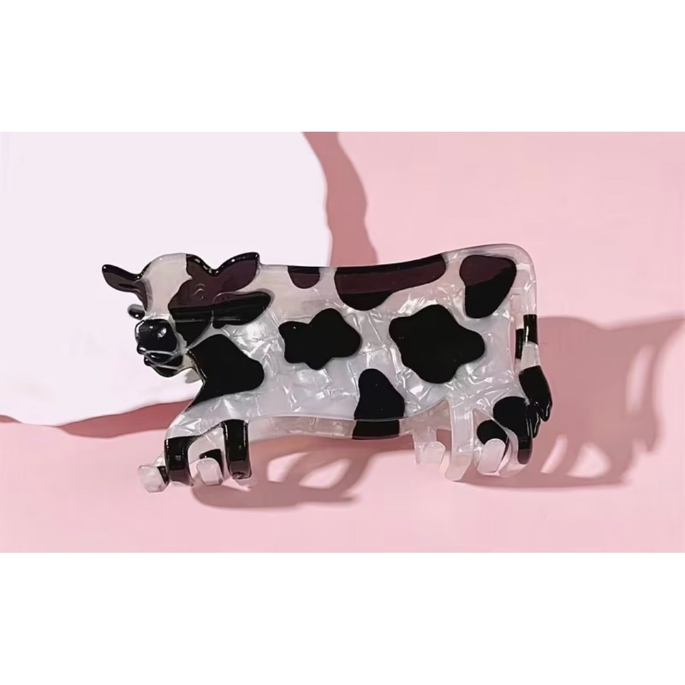 Unbranded Cow Hair Claw Clip OS Black White Spotted Marbled Acetate Whimsical‎